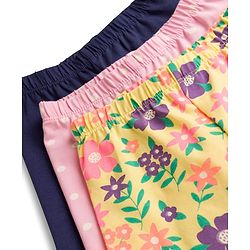 Babyhug Cotton Lycra Knit Full Length Leggings With Floral Print Pack Of 3 - Pink Navy Blue & Yellow