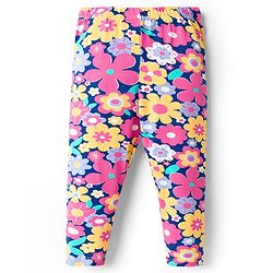Babyhug Cotton Lycra Knit Full Length Leggings with Floral Print Pack of 3 - Light Orange Pink & Navy Blue