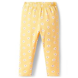 Babyhug Cotton Lycra Knit Full Length Leggings with Floral Print Pack of 3 - Light Orange Pink & Navy Blue