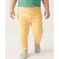 Babyhug Cotton Lycra Knit Full Length Leggings with Floral Print Pack of 3 - Light Orange Pink & Navy Blue