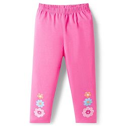 Babyhug Cotton Lycra Knit Full Length Leggings with Floral Print Pack of 3 - Light Orange Pink & Navy Blue