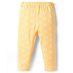 Babyhug Cotton Lycra Knit Full Length Leggings with Floral Print Pack of 3 - Light Orange Pink & Navy Blue