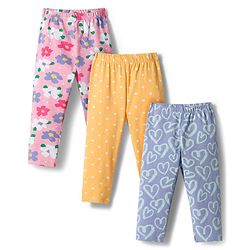 Babyhug Cotton Lycra Knit Full Length Leggings with Heart Polka Dots & Floral Print Pack of 3 - Multicolor