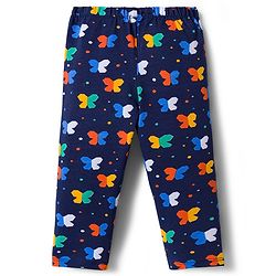 Babyhug Cotton Lycra Knit Full Length Leggings With Polka Dot Print Pack Of 3 - Navy Blue & Orange