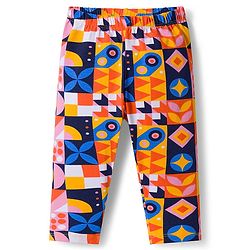 Babyhug Cotton Lycra Knit Full Length Leggings With Polka Dot Print Pack Of 3 - Navy Blue & Orange