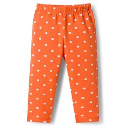 Babyhug Cotton Lycra Knit Full Length Leggings With Polka Dot Print Pack Of 3 - Navy Blue & Orange