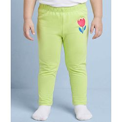 Babyhug Cotton Lycra Knit Full Length Leggings With Floral Print Pack Of 3 - Pink Lime Green & White