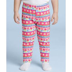 Babyhug Cotton Lycra Knit Full Length Leggings With Floral Print Pack Of 3 - Pink Lime Green & White