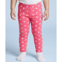 Babyhug Cotton Lycra Knit Full Length Leggings With Floral Print Pack Of 3 - Pink Lime Green & White