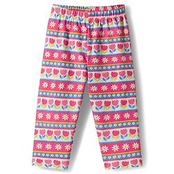 Babyhug Cotton Lycra Knit Full Length Leggings With Floral Print Pack Of 3 - Pink Lime Green & White