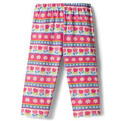 Babyhug Cotton Lycra Knit Full Length Leggings With Floral Print Pack Of 3 - Pink Lime Green & White
