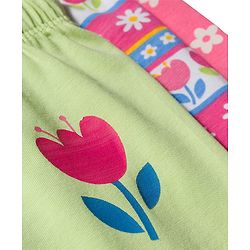 Babyhug Cotton Lycra Knit Full Length Leggings With Floral Print Pack Of 3 - Pink Lime Green & White