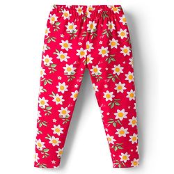 Babyhug Cotton Knit Full Length Leggings  with Floral Print Pack of 3 - Navy Blue Yellow & Red