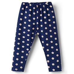 Babyhug Cotton Knit Full Length Leggings  with Floral Print Pack of 3 - Navy Blue Yellow & Red