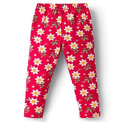 Babyhug Cotton Knit Full Length Leggings  with Floral Print Pack of 3 - Navy Blue Yellow & Red