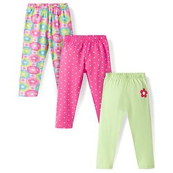 Babyhug Cotton Lycra Knit Full Length Leggings with Floral & Polka Dot Print Pack of 3 - Multicolor