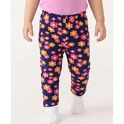 Babyhug Cotton Lycra Knit Full Length Leggings with Floral Print Pack of 3 - Multicolor
