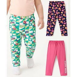 Babyhug Cotton Lycra Knit Full Length Leggings with Floral Print Pack of 3 - Multicolor