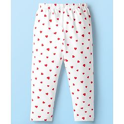 Babyhug Cotton Knit Full Length Leggings with Floral & Heart Print Pack of 3 - Red Blue & White