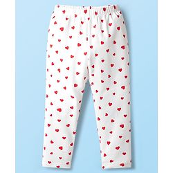 Babyhug Cotton Knit Full Length Leggings with Floral & Heart Print Pack of 3 - Red Blue & White
