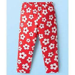 Babyhug Cotton Knit Full Length Leggings with Floral & Heart Print Pack of 3 - Red Blue & White