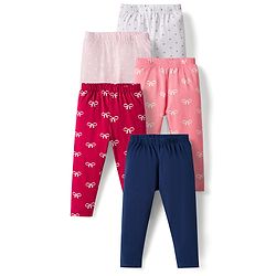 Babyhug Cotton Knit Full Length Leggings with Polka Dots & Star Print Pack of 5 - Multicolour