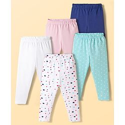 Babyhug Cotton Lycra Knit Full Length Polka Dots & Star Printed Leggings Pack Of 5 - Multicolour