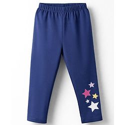 Babyhug Cotton Lycra Knit Full Length Leggings With Star Print - Navy Blue