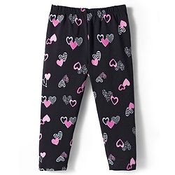 Babyhug Cotton Lycra Knit Full Length Leggings With Heart Print - Black