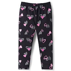 Babyhug Cotton Lycra Knit Full Length Leggings With Heart Print - Black
