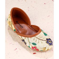 Cute Walk by Babyhug Slip On Mojaris with Floral Embroidery - Beige