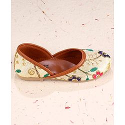 Cute Walk by Babyhug Slip On Mojaris with Floral Embroidery - Beige