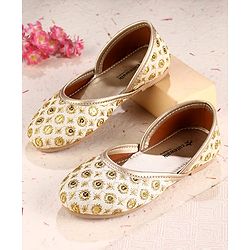 Cute Walk by Babyhug Slip On Mojaris With Sequin Embroidery - Golden