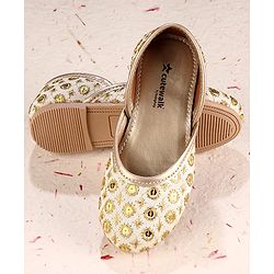 Cute Walk by Babyhug Slip On Mojaris With Sequin Embroidery - Golden