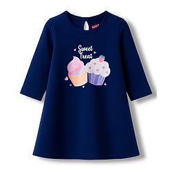 Babyhug Cotton Knit Full Sleeves Nighty With Ice cream Print - Navy Blue