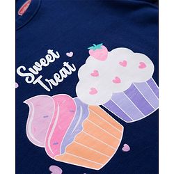 Babyhug Cotton Knit Full Sleeves Nighty With Ice cream Print - Navy Blue