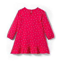 Babyhug Cotton Knit Full Sleeves Nighty with Polka Dot & Text Print - Red