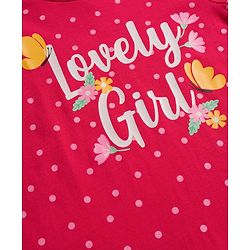 Babyhug Cotton Knit Full Sleeves Nighty with Polka Dot & Text Print - Red