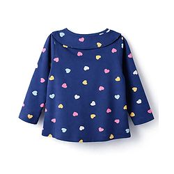 Babyhug Cotton Knit Full Sleeves Co-ord Night Suit With Heart Print - Navy Blue