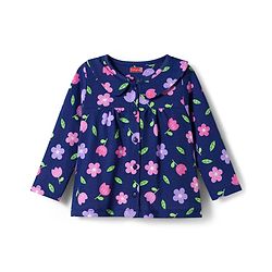 Babyhug Cotton Knit Full Sleeves Co-ord Night Suit With Floral Print - Navy Blue