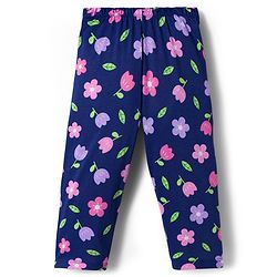 Babyhug Cotton Knit Full Sleeves Co-ord Night Suit With Floral Print - Navy Blue