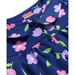 Babyhug Cotton Knit Full Sleeves Co-ord Night Suit With Floral Print - Navy Blue