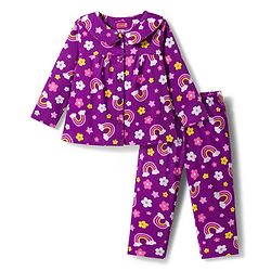 Babyhug Cotton Knit Full Sleeves Co-ord Night Suit With Rainbow & Floral Print - Purple