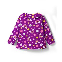 Babyhug Cotton Knit Full Sleeves Co-ord Night Suit With Rainbow & Floral Print - Purple