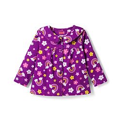 Babyhug Cotton Knit Full Sleeves Co-ord Night Suit With Rainbow & Floral Print - Purple