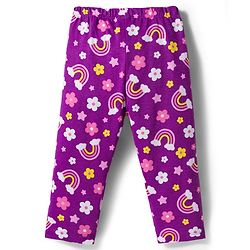Babyhug Cotton Knit Full Sleeves Co-ord Night Suit With Rainbow & Floral Print - Purple
