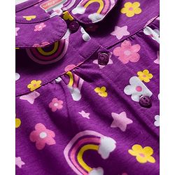 Babyhug Cotton Knit Full Sleeves Co-ord Night Suit With Rainbow & Floral Print - Purple