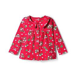 Babyhug Cotton Knit Full Sleeves Co-ord Night Suit With Floral Print - Red