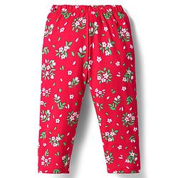 Babyhug Cotton Knit Full Sleeves Co-ord Night Suit With Floral Print - Red