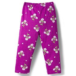 Babyhug Cotton Knit Full Sleeves Co-ord Night Suit With Floral Print - Purple